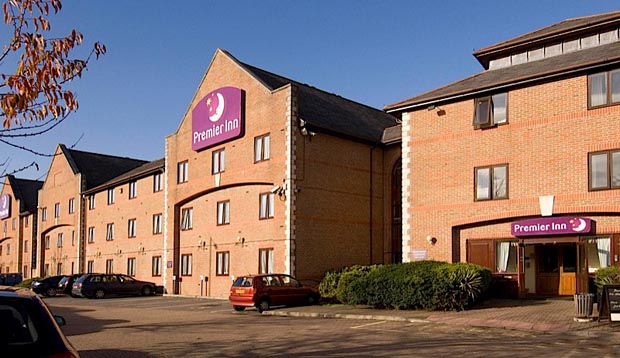 Exterior of Premier Inn Guildford North (A3) showing car park